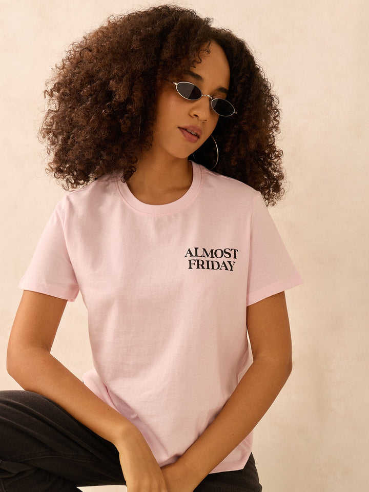 Pink Regular Fit Graphic Tshirt