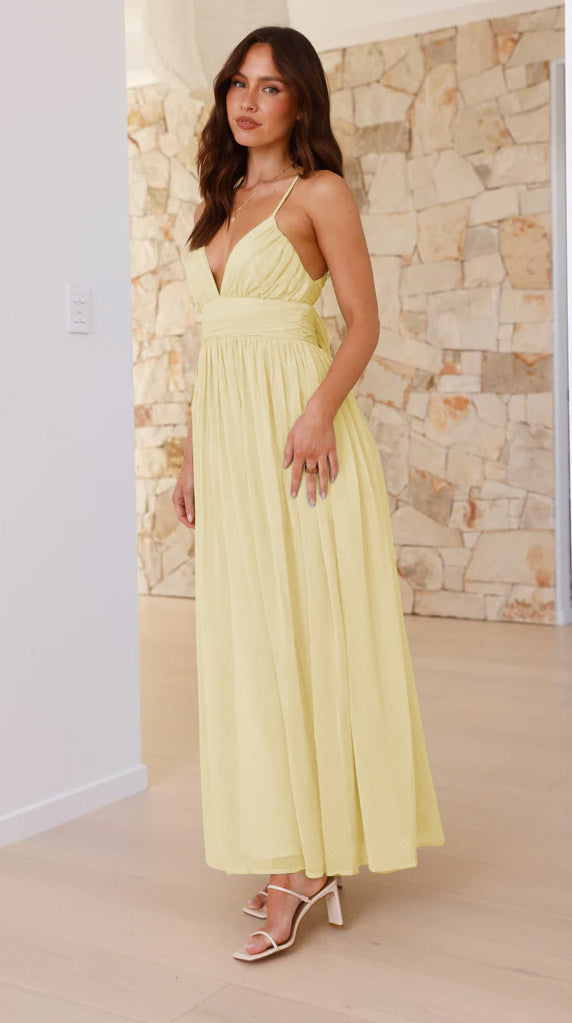 Yellow Plunge Neck Flowy Maxi
