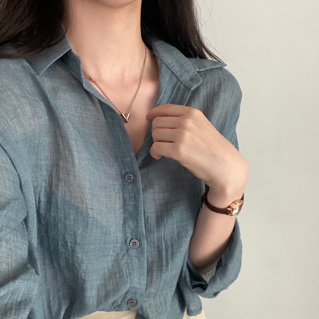 Charcoal Textured Solid Sheer Shirt
