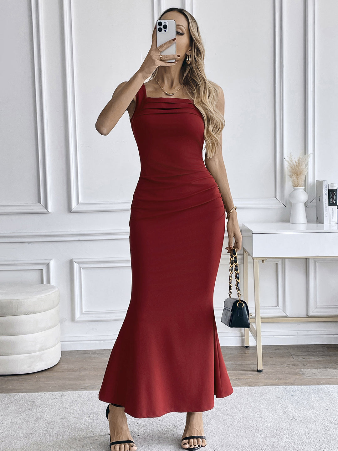 Shop Red Square Neck Fit And Flare Dress - for Women | OUTZIDR