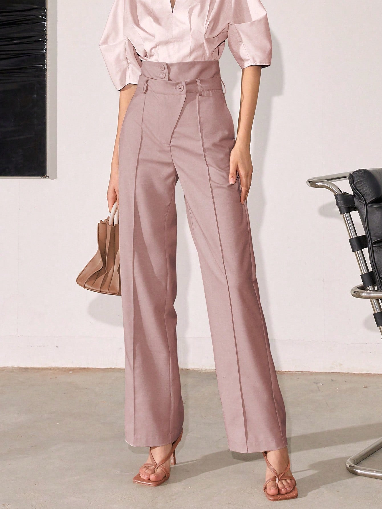 Nude High Waist Side Button Pant