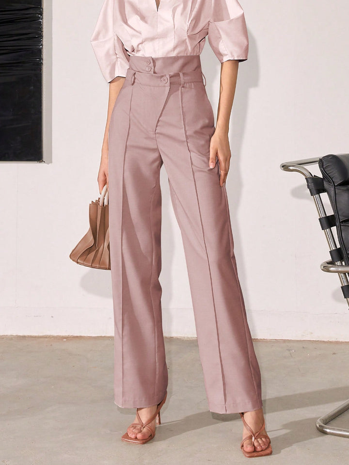 Nude High Waist Side Button Pant