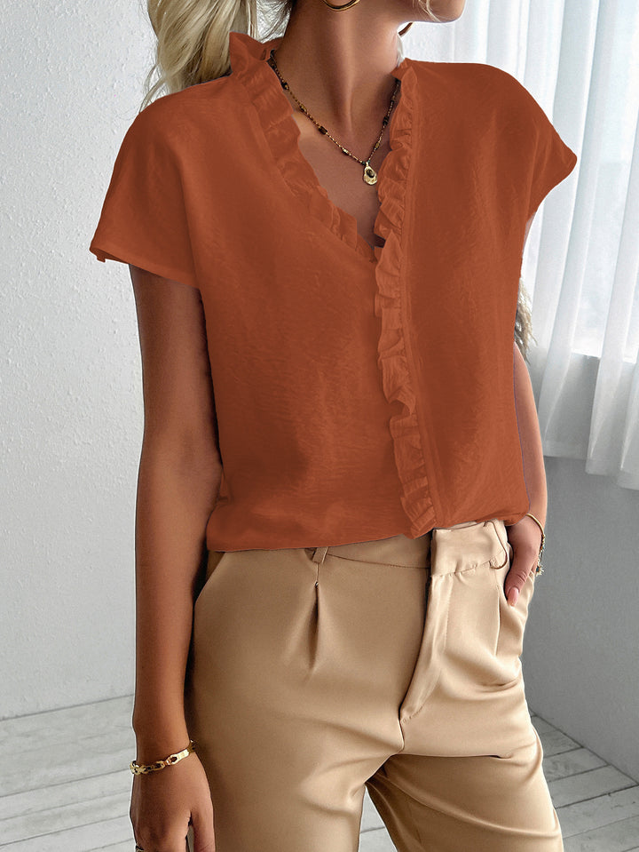 Red Half Sleeved Ruffle Detail Top