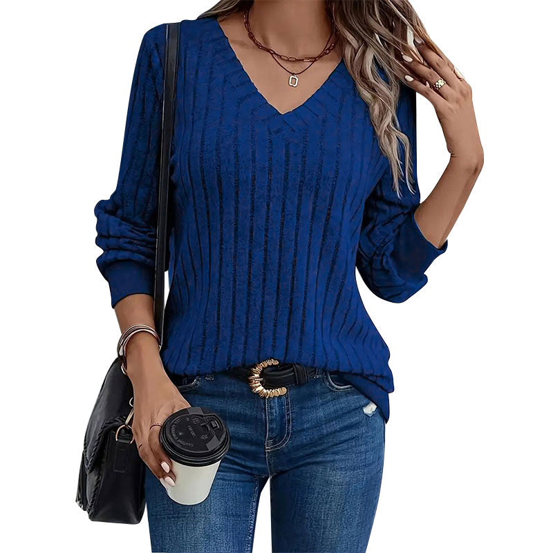 Navy Blue V Neck Full Sleeves  Top