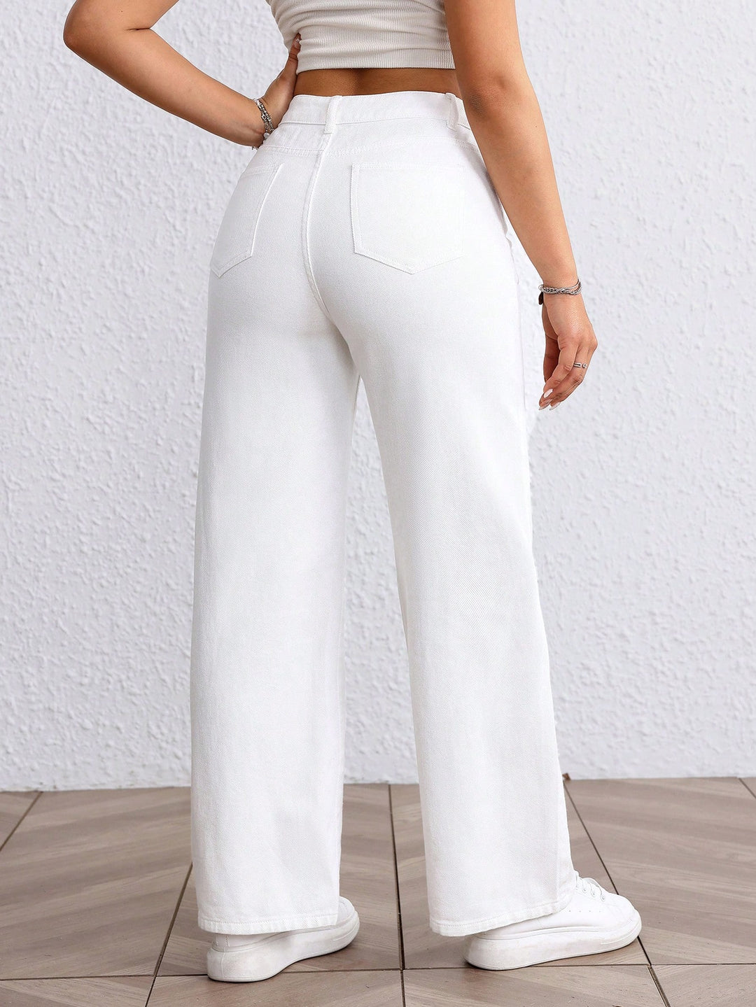 White Clean Washed Wide Leg Jeans