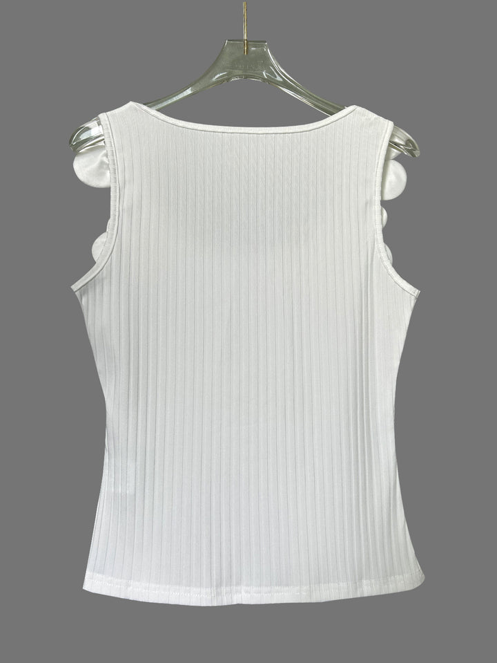 White Floral Embellished Sleeve Fitted Top