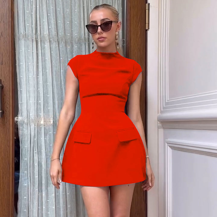 Red Cap Sleeves Mini Dress