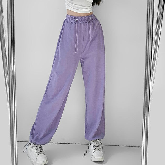 Purple Solid Drawstring Sweatpants