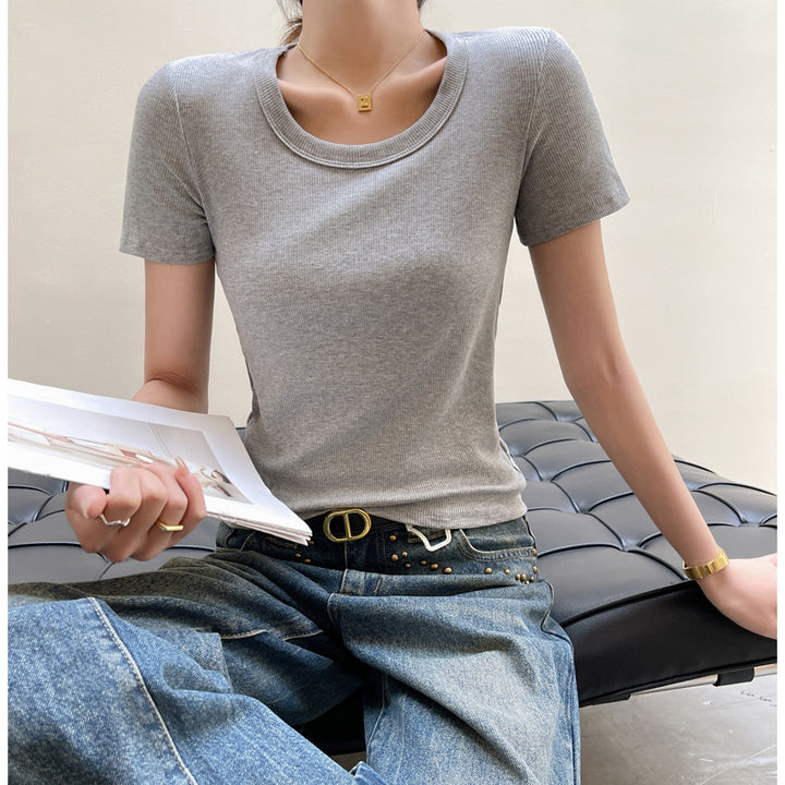 Grey Round Neck Relaxed Fit T-Shirt