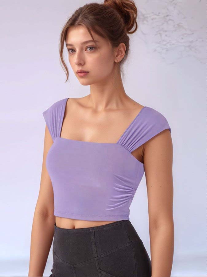 Purple Cap Sleeve Fitted Top