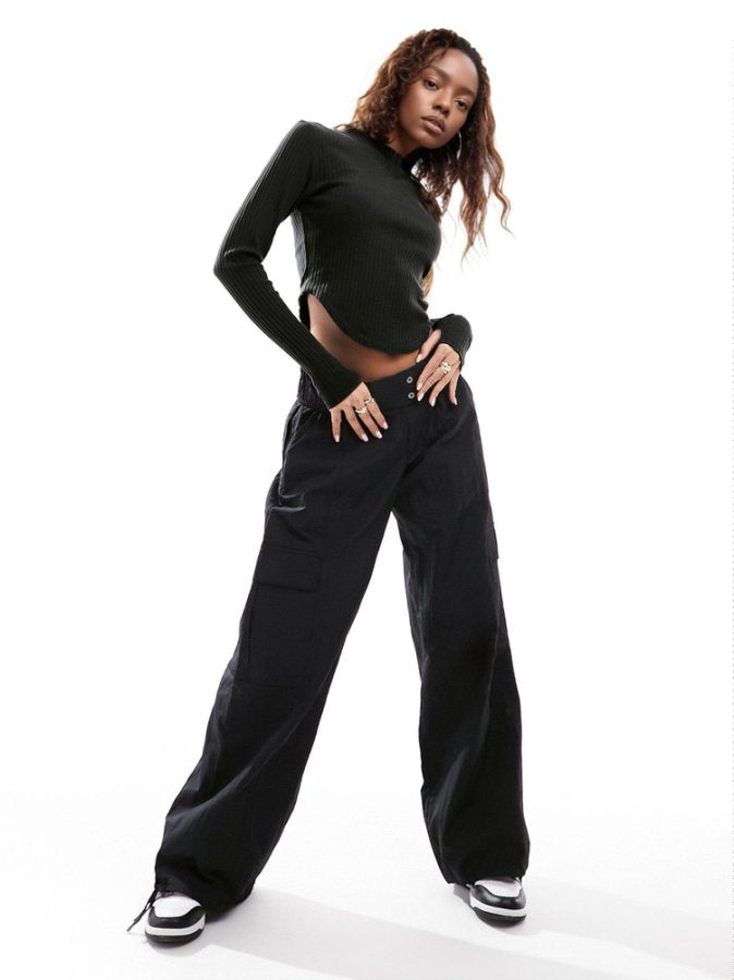 Black Full Sleeves U Hem Top