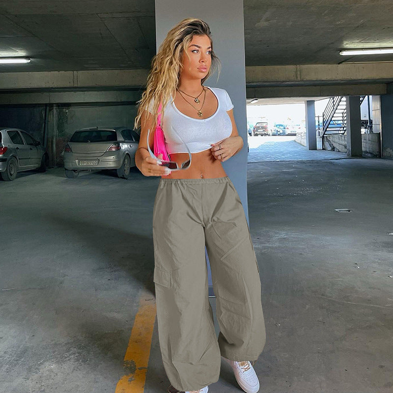 Grey Solid Parachute Pant