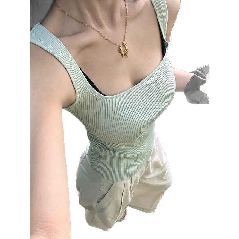 Blue Square Neck Fitted Top
