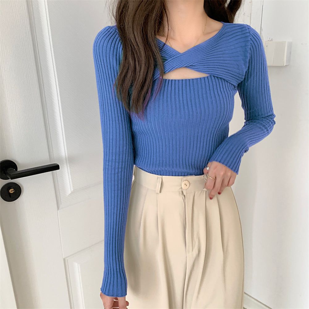 Blue Flat Wrap Cut Out Top
