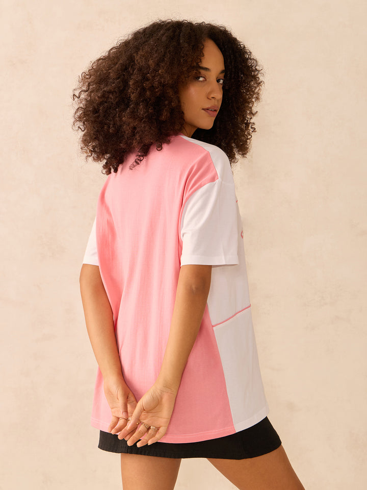Pink Oversized T-Shirt With Graphic And Cut & Sew Highlights