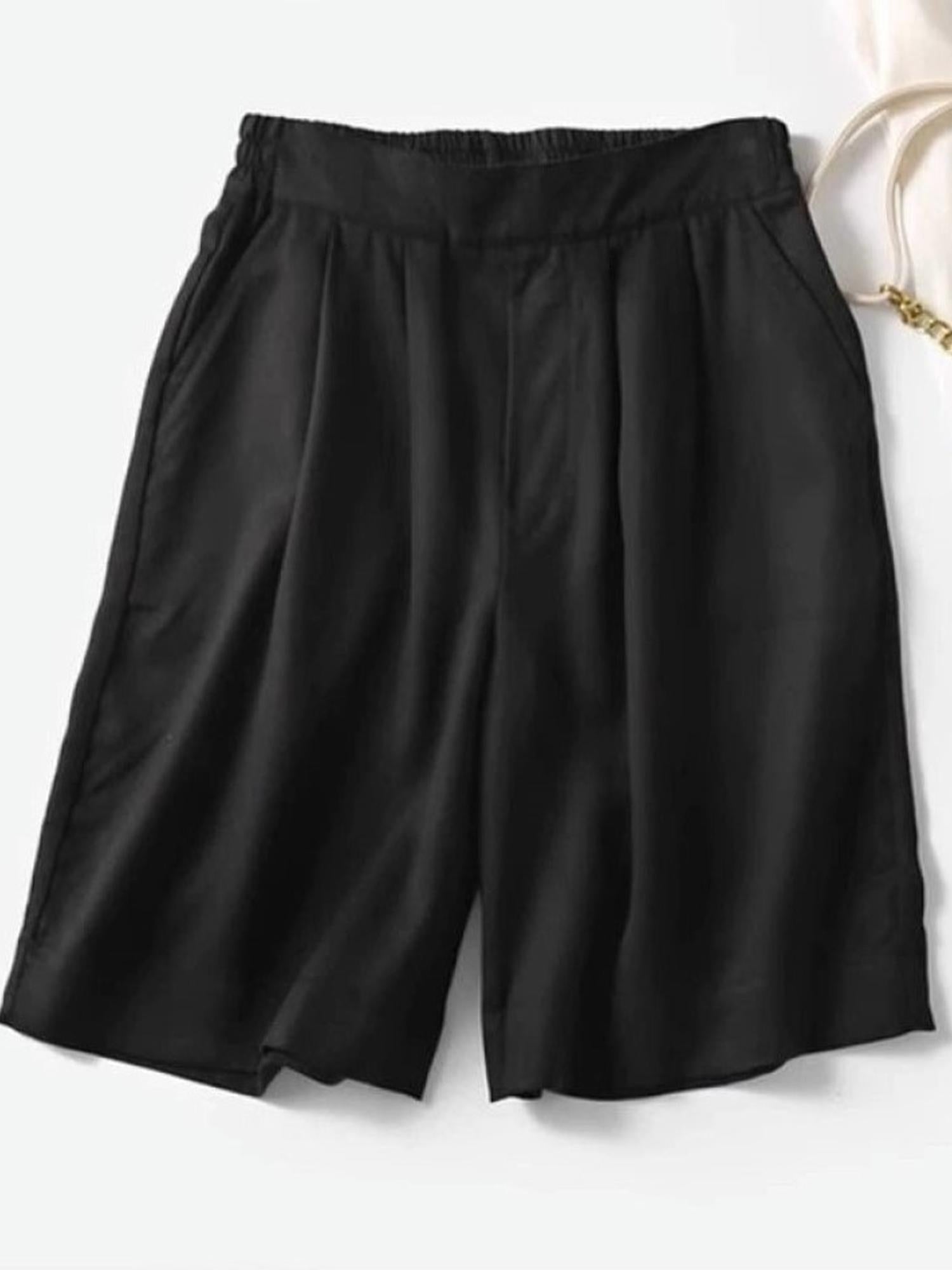 Black Elasticated Pleated Shorts