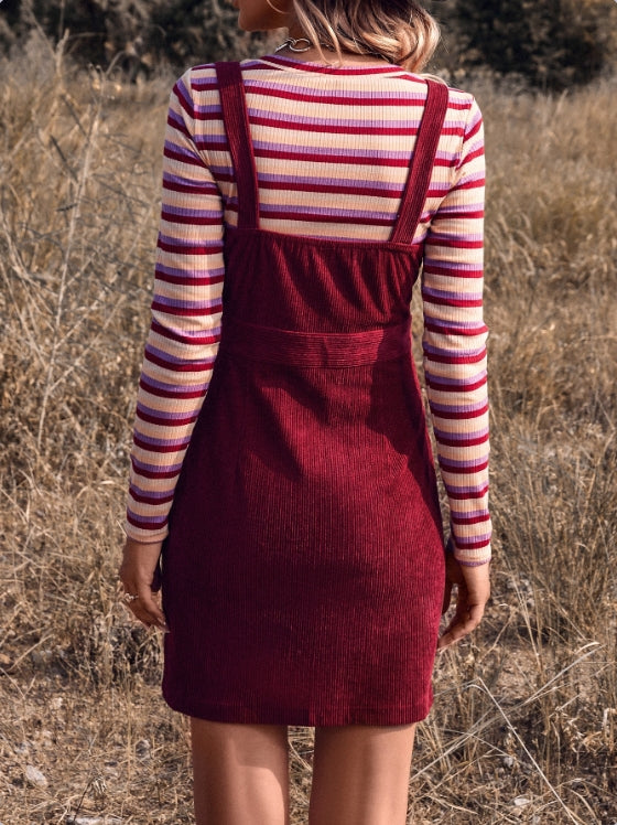 Wine Mini Pinafore Dress
