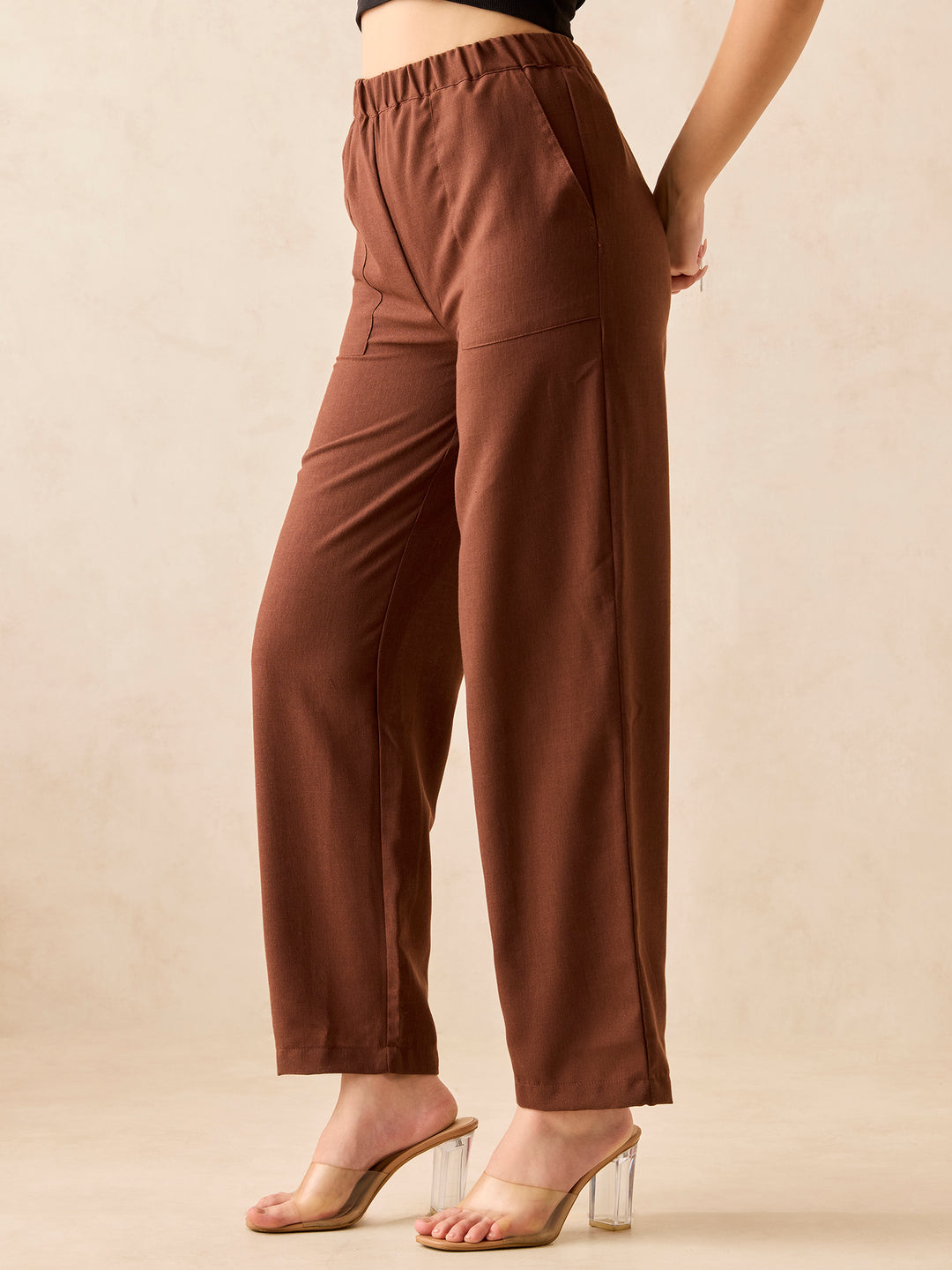 Brown Pleated High Waisted Trousers