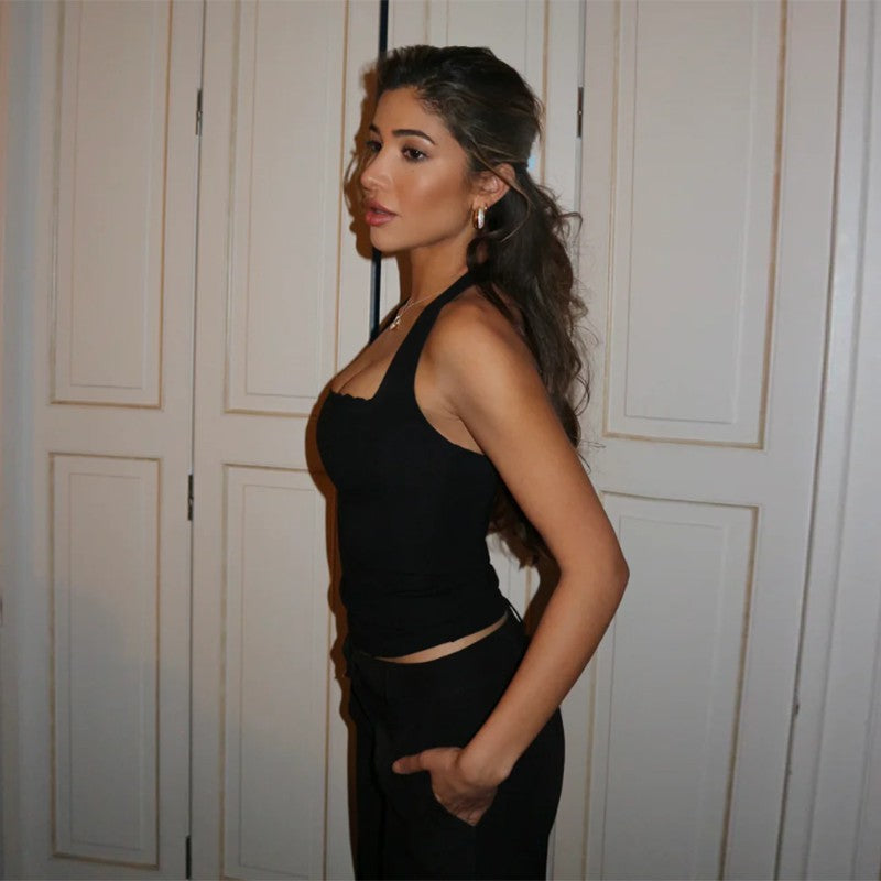 Black Halter Neck Fitted Top