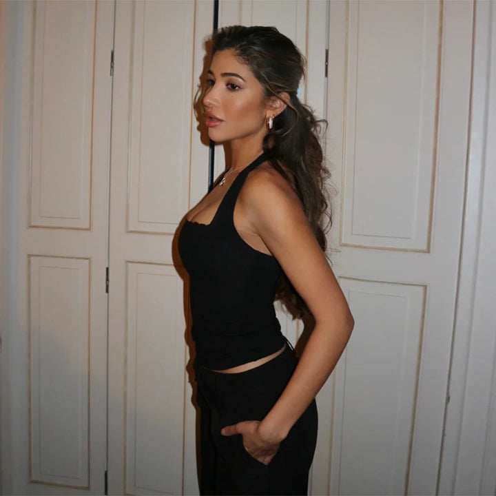 Black Halter Neck Fitted Top