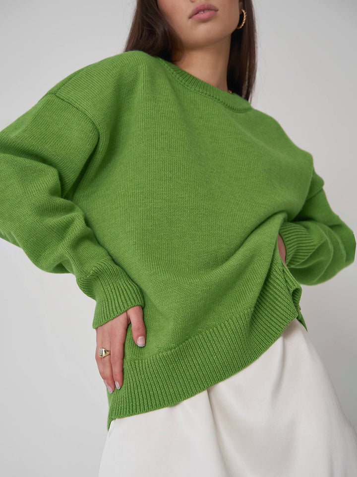 Lime Relaxed High Neck Solid Sweater