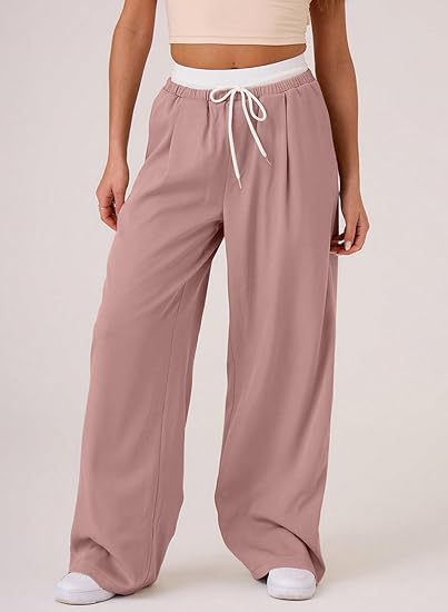 Pink Baggy Fit Contrast Waistband Sweatpants