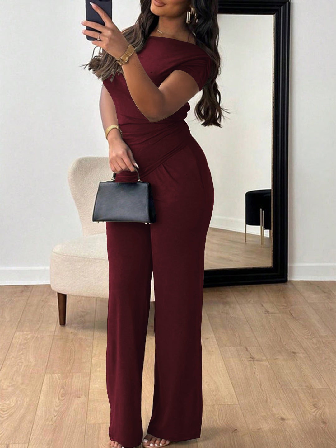 Maroon Off-Shoulder Top And Pant Co-Ord Set