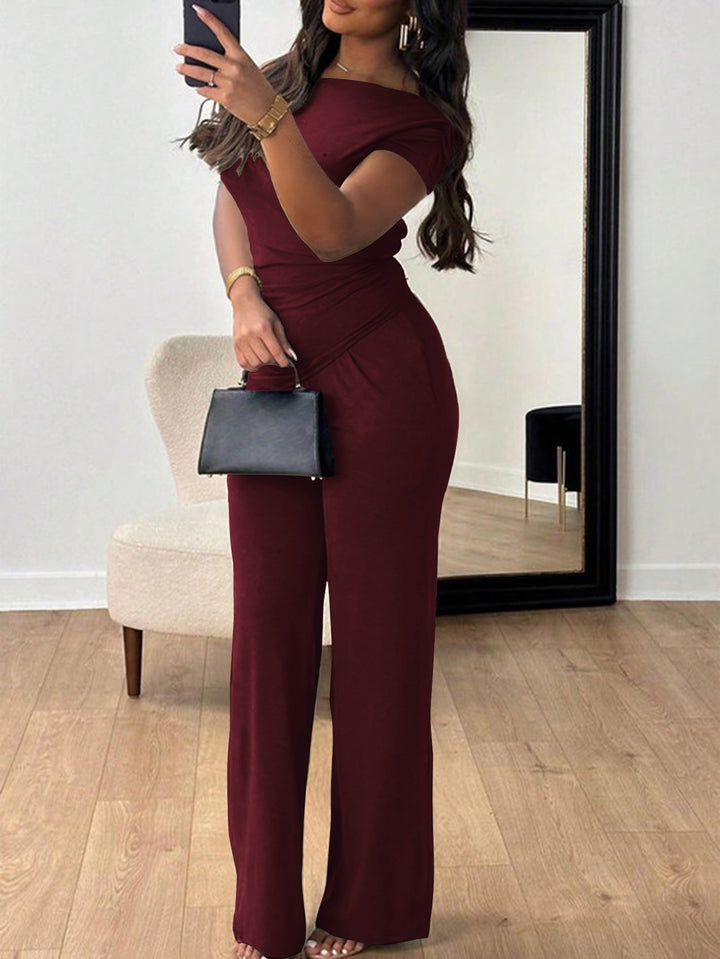 Maroon Off-Shoulder Top And Pant Co-Ord Set