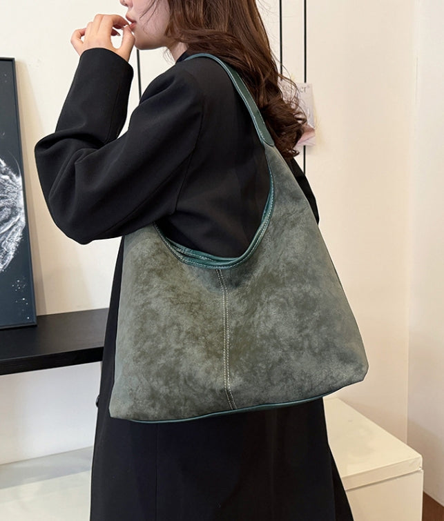 Olive Smooth Crescent Zip-Up Hobo
