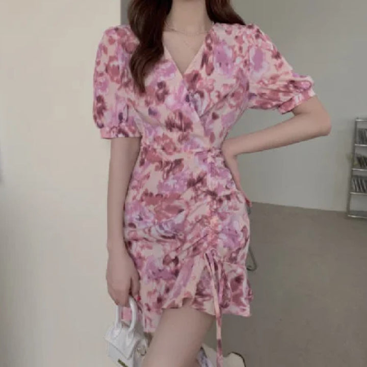 Pink Mini Dress With Ruching Detail