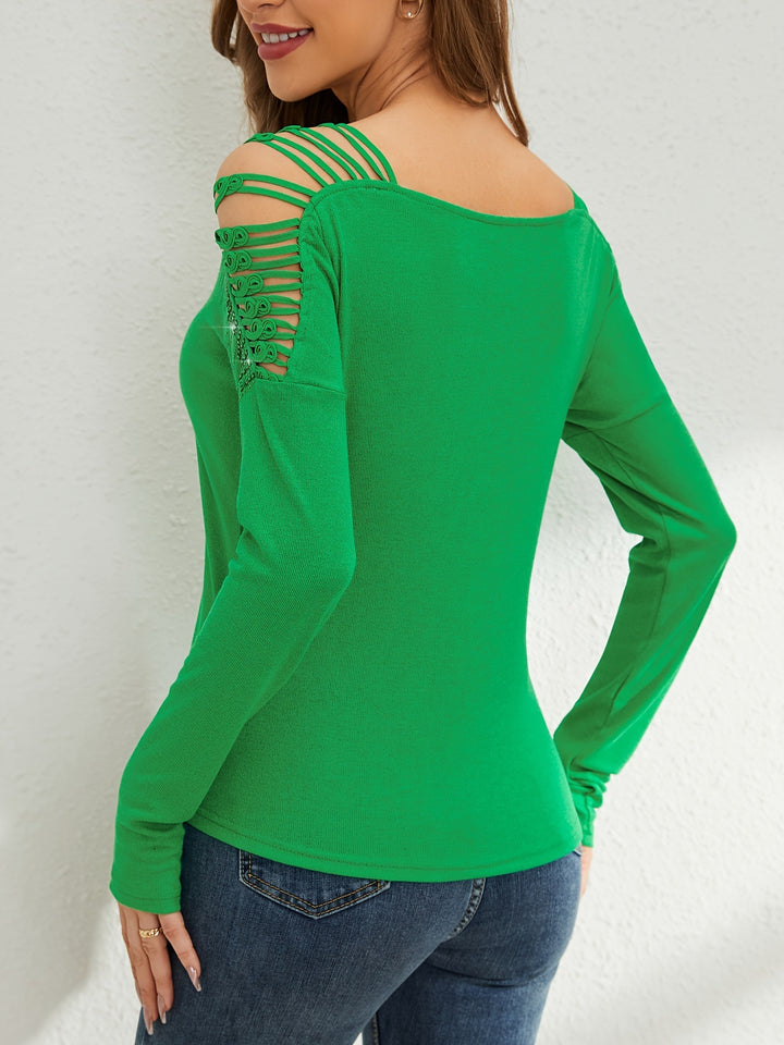 Green Full Sleeve Shoulder Cut-Out Detail Top