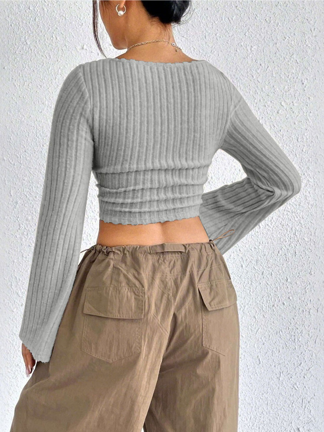 Grey Bell Sleeve U-Hem  Top