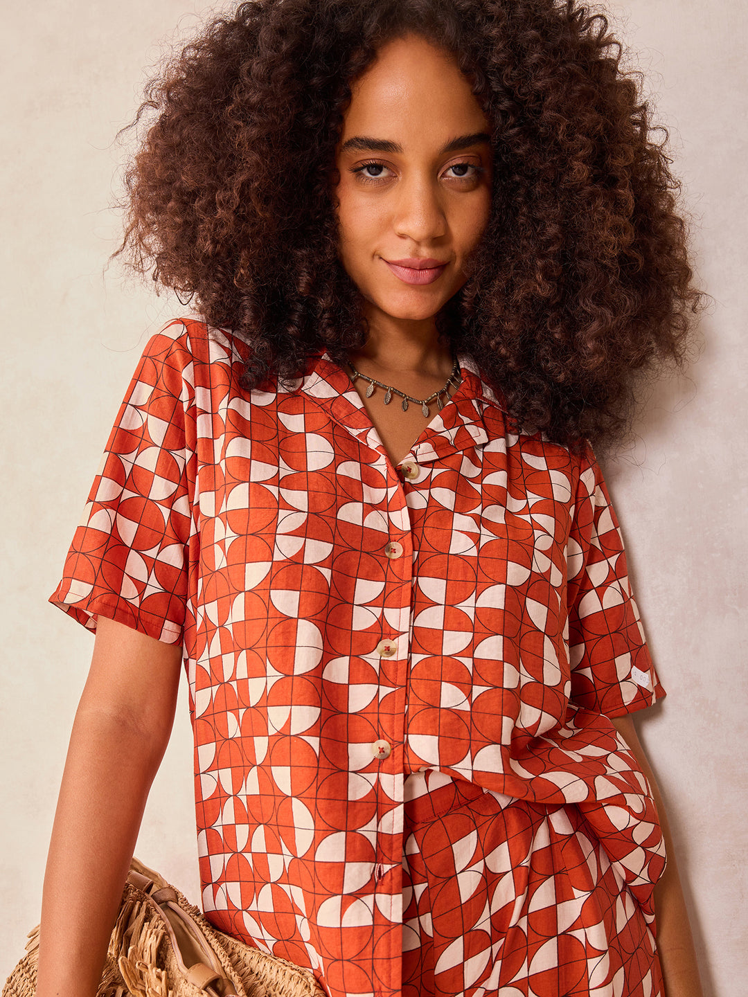Rust Abstract Print Top And Pants Co Ord Set