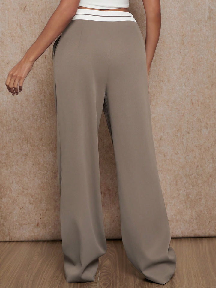 Khaki Contrast Waistband Pants