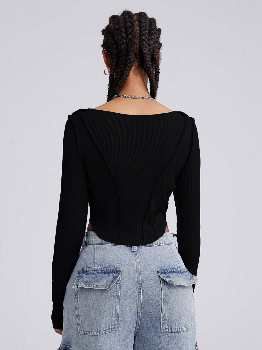Black Full Sleeve Corset Style Top