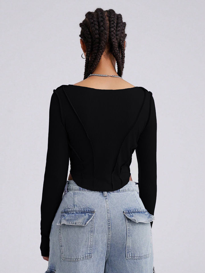 Black Full Sleeve Corset Style Top