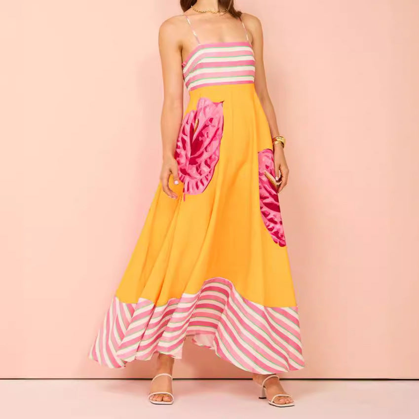 Yellow Printed Fit And Flare Maxi Dress