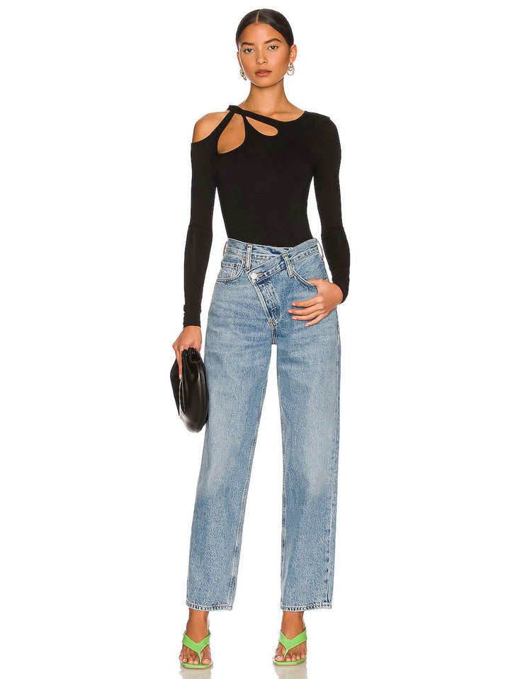 Black Full Sleeve Cut-Out Details Bodysuit