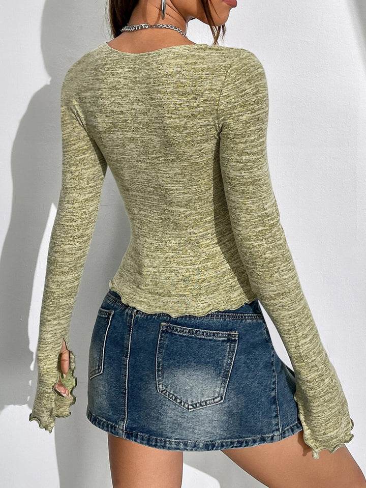 Green Flutter Sleeve Full Sleeve Top