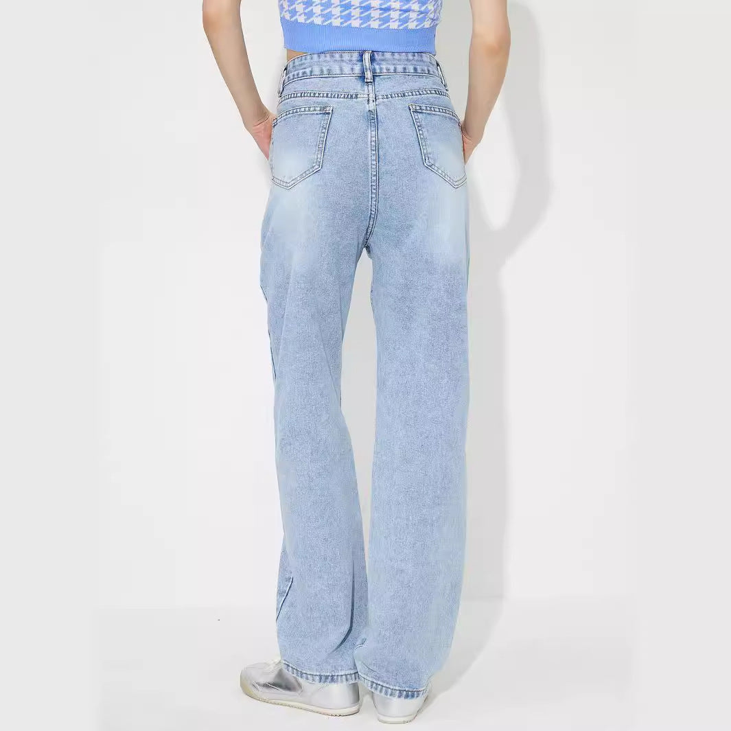 Blue Patch Pocket Embroidered Denim
