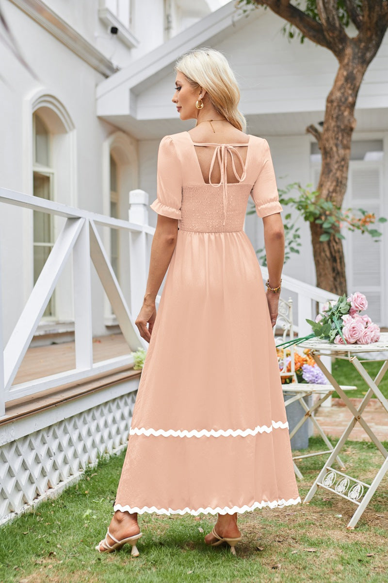 Peach Square Neck Contrast Tipping Maxi Dress