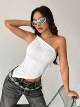 White One Twisted Shoulder Asymmetrical Top