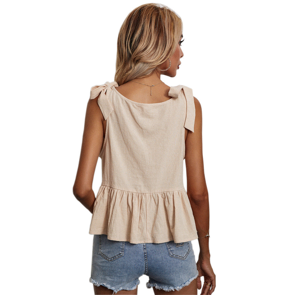 Khaki Shoulder Tie-Up Top