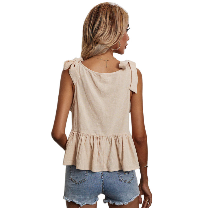 Khaki Shoulder Tie-Up Top