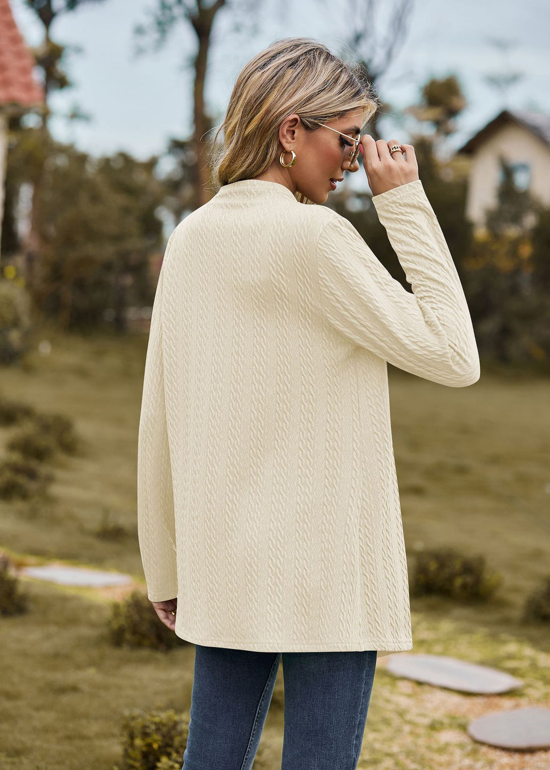 Cream Solid Textured Shrug