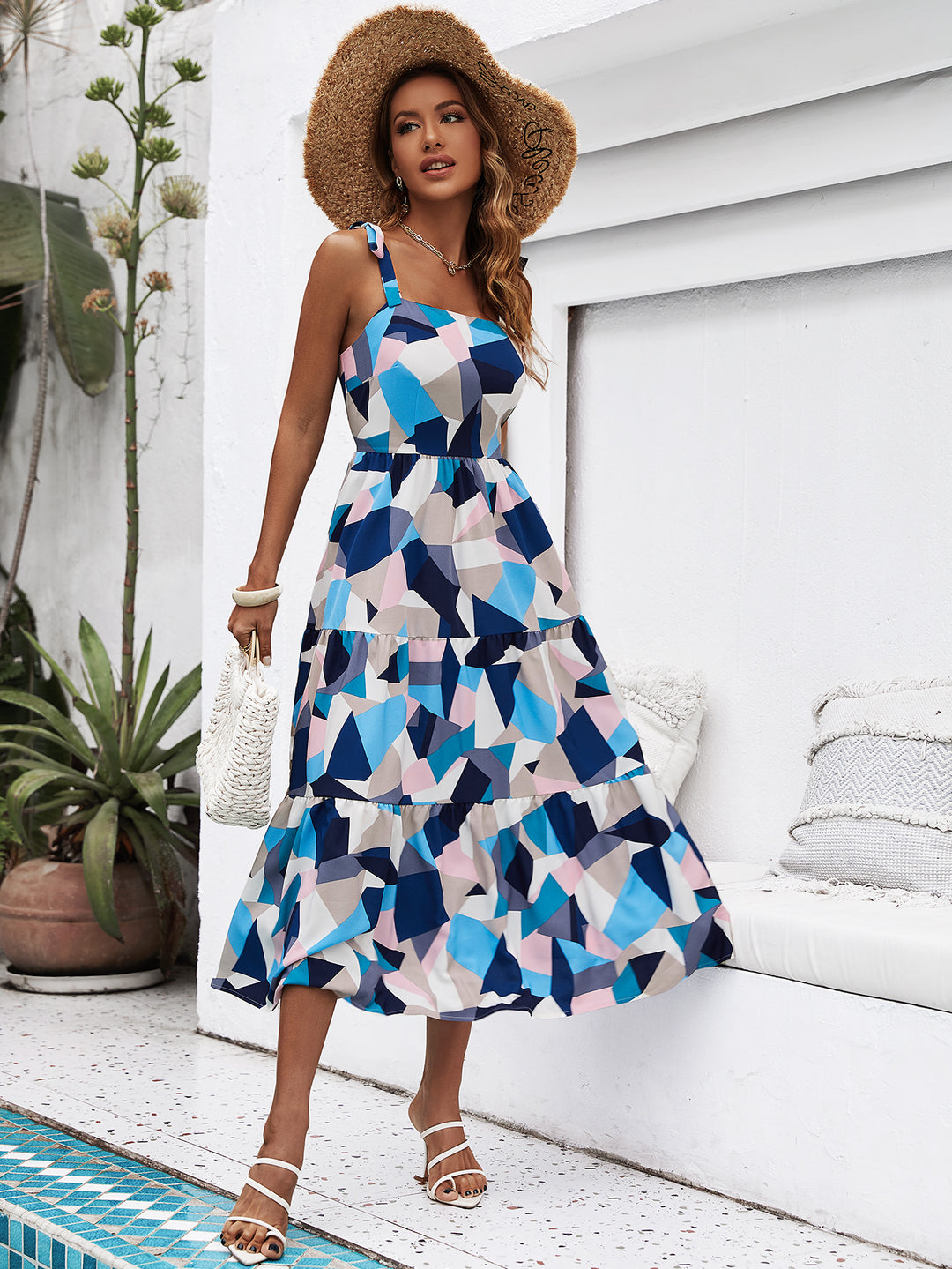 Blue Abstract Printed Midi Dress