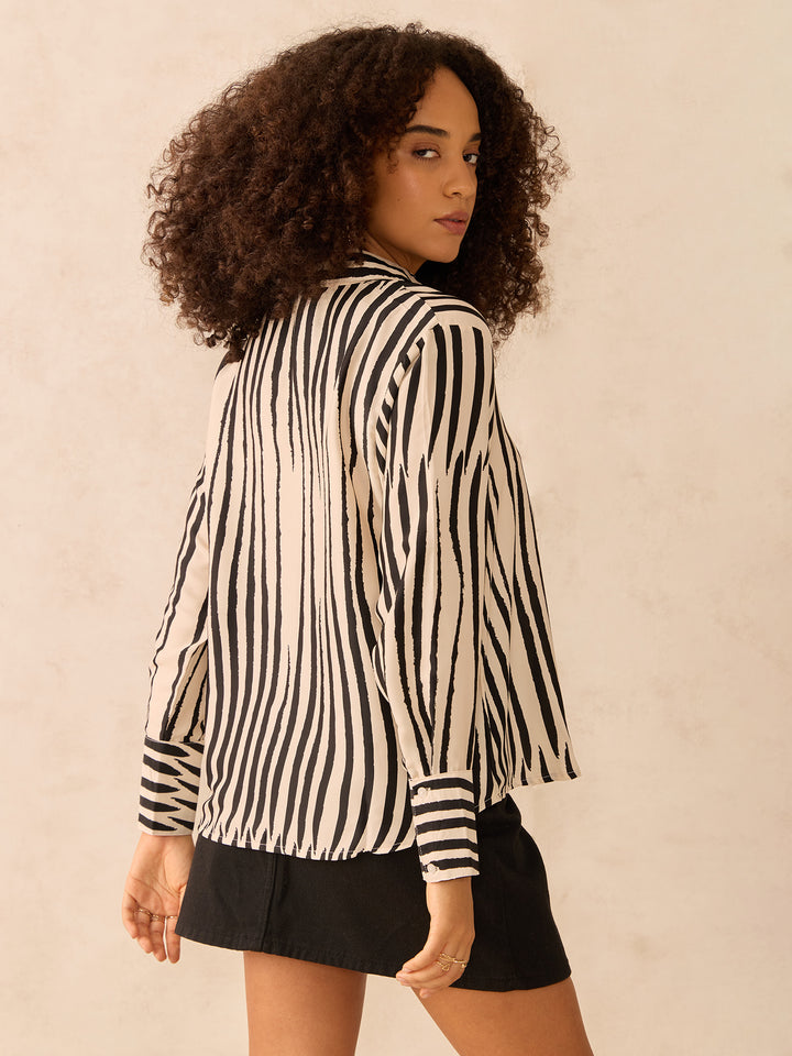 Beige Relaxed Fit Satin Shirt