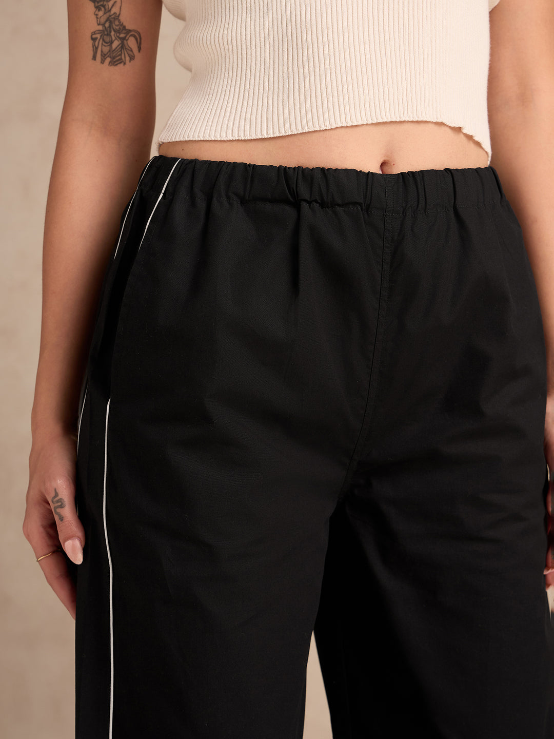 Black Pintuck Wide Leg Trouser