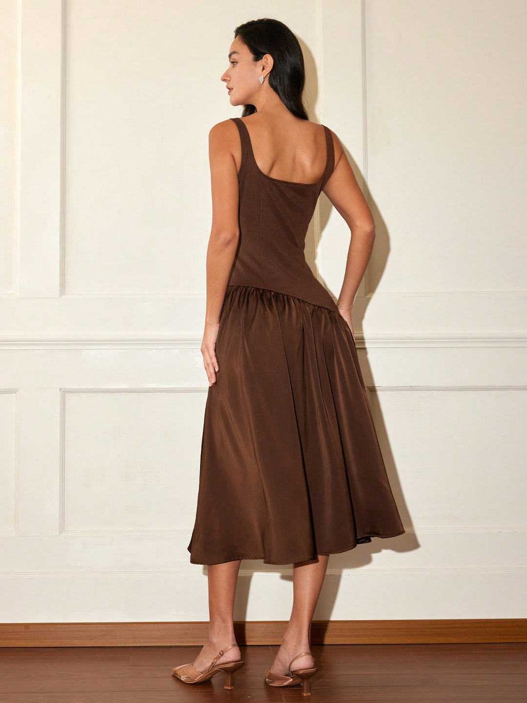 Brown Flare Hem Sleeveless Dress