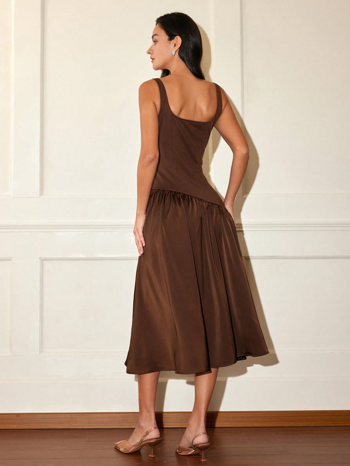 Brown Flare Hem Sleeveless Dress